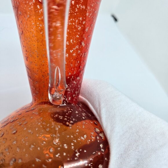 Vintage Orange / Red Glass Pitcher Bud Vase, Clean Handle, Silver Specks, 6" - Picture 10 of 11